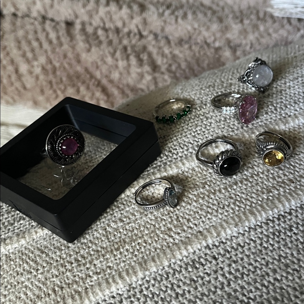 Elegant Silver and Gemstone Ring Set
